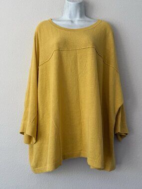 J. Jill Linen Blend Knit Tunic Top Womens 4X Yellow 3/4 Sleeves Coastal Beachy